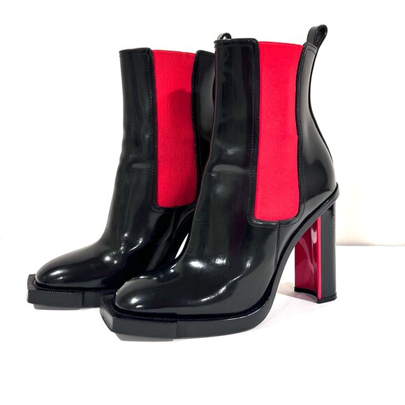 Alexander McQueen Glossy Two Toned Red Black Chelsea Ankle Boots SZ 38 - Picture 2 of 11
